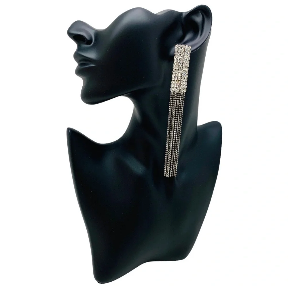 Chain Fringe Tassel Statement Earrings Embellished With Rhinestones For Women